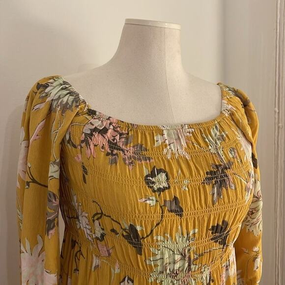 *Like New* H&M Yellow Smocked Floral Sundress with Puffed Sleeves | Size S - Picture 5 of 9